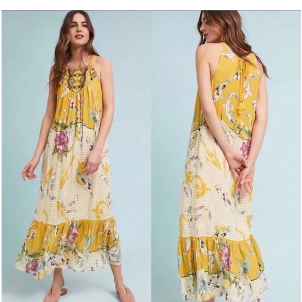 Anthropologie Yellow Floral Maxi Dress